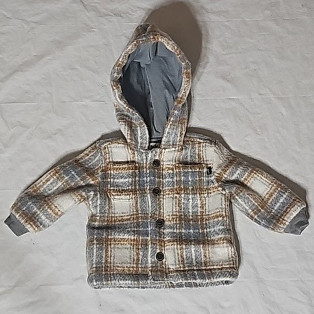 baby b'gosh Baby 3 Month Brown Plaid 2 Pockets Hooded Lined Button Front Jacket
